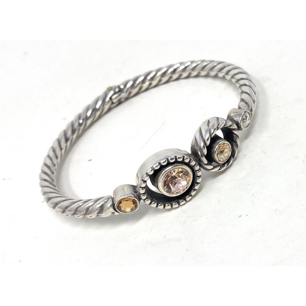 Brighton💎 Halo Amber Topaz Brown Hinged Bangle Bracelet 7" Dust Bag